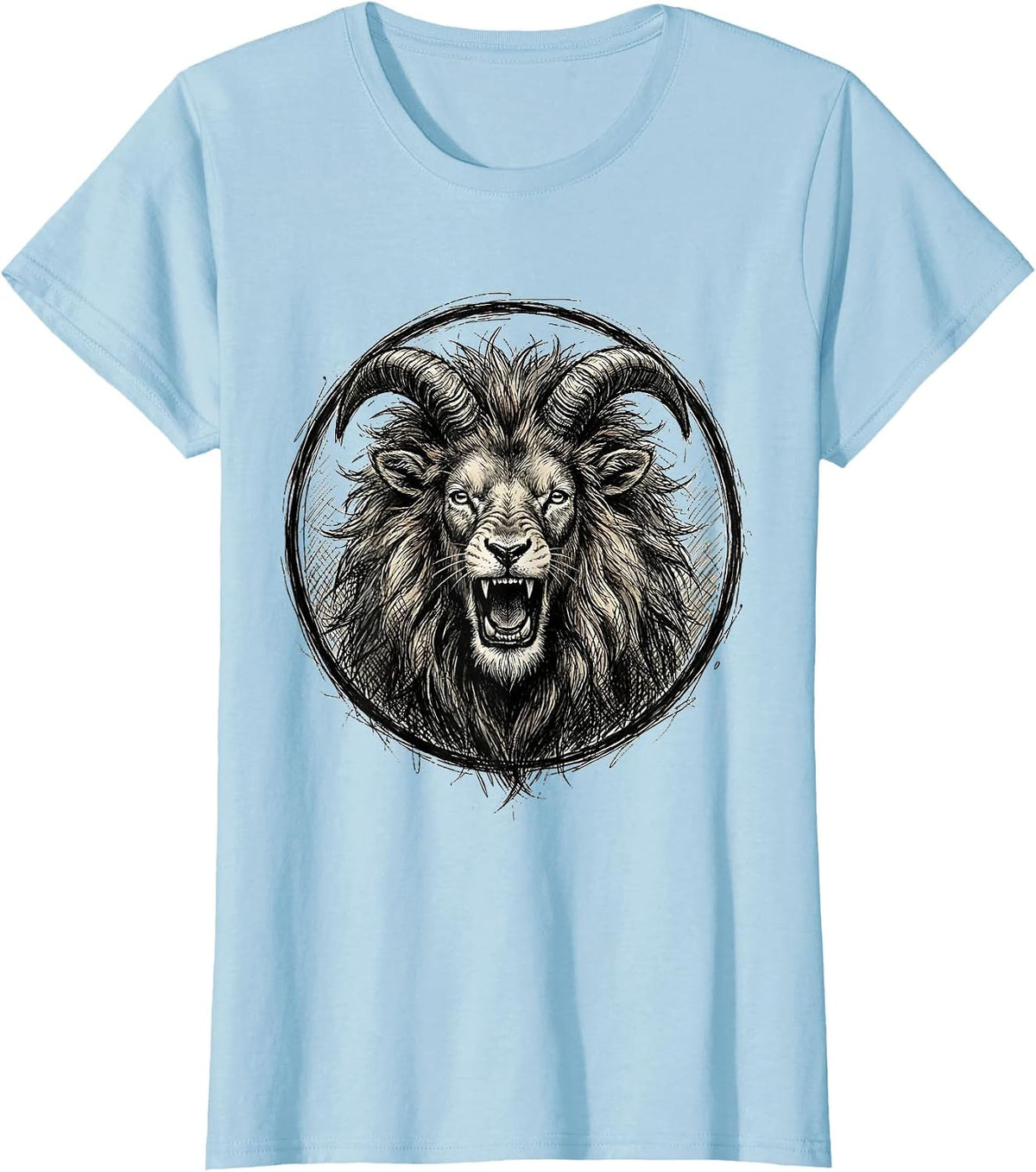 Women's Fierce Goat Roaring Lion Wild Mane Graphic T-Shirt - Baby Blue