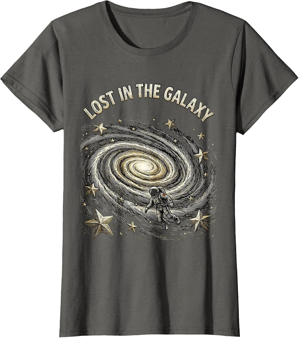 Women's Lost in the Galaxy Cosmic Space Design T-Shirt - Asphalt Grey