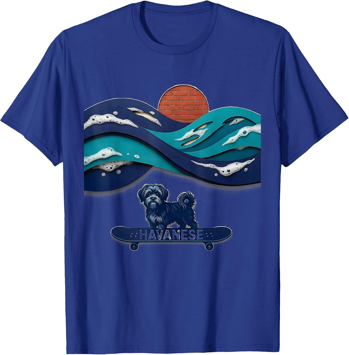 Havanese Paper Cutout Surfing Dog Breed Funny Gift for Dog T-Shirt - Royal Blue