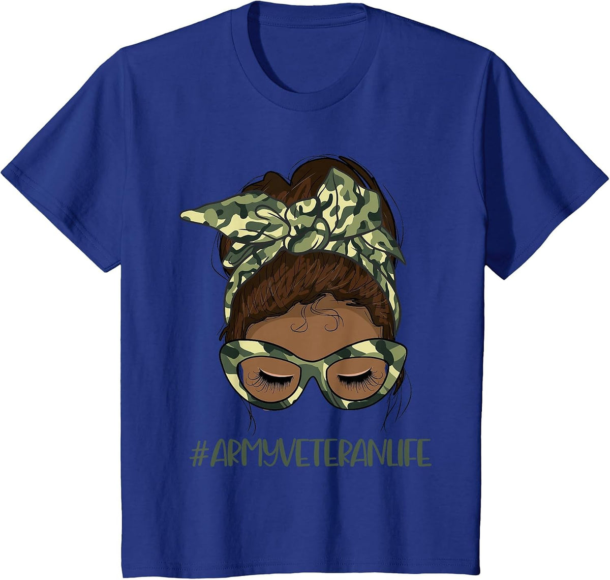 African American Army Veteran Female Afro Melanin Girl T-Shirt - Royal Blue