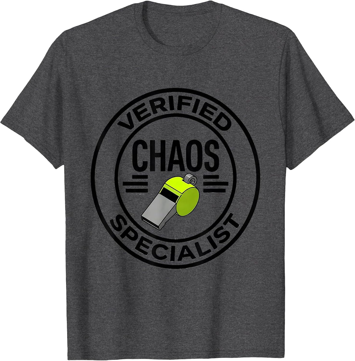 Verified Chaos Specialist Funny PE Teacher Back To School T-Shirt - Dark Heather Grey