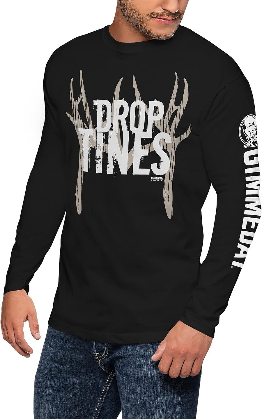 GIMMEDAT Deer Hunting Mens Shirt Drop Tines T-Shirt Dad Gift Fun - Black