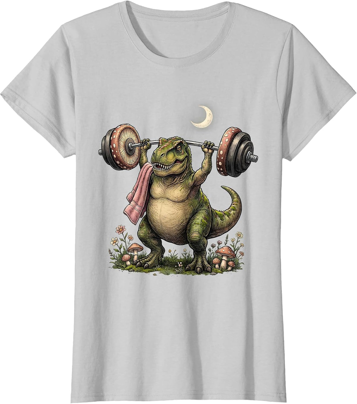 Dinosaur Weightlifting Gym T-Rex Funny Dino T-Shirt - Silver Grey