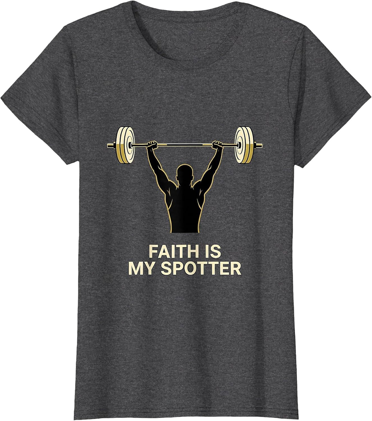 Women's Faith Is My Spotter Funny Christian Gym Weightlifter T-Shirt - Dark Heather Grey