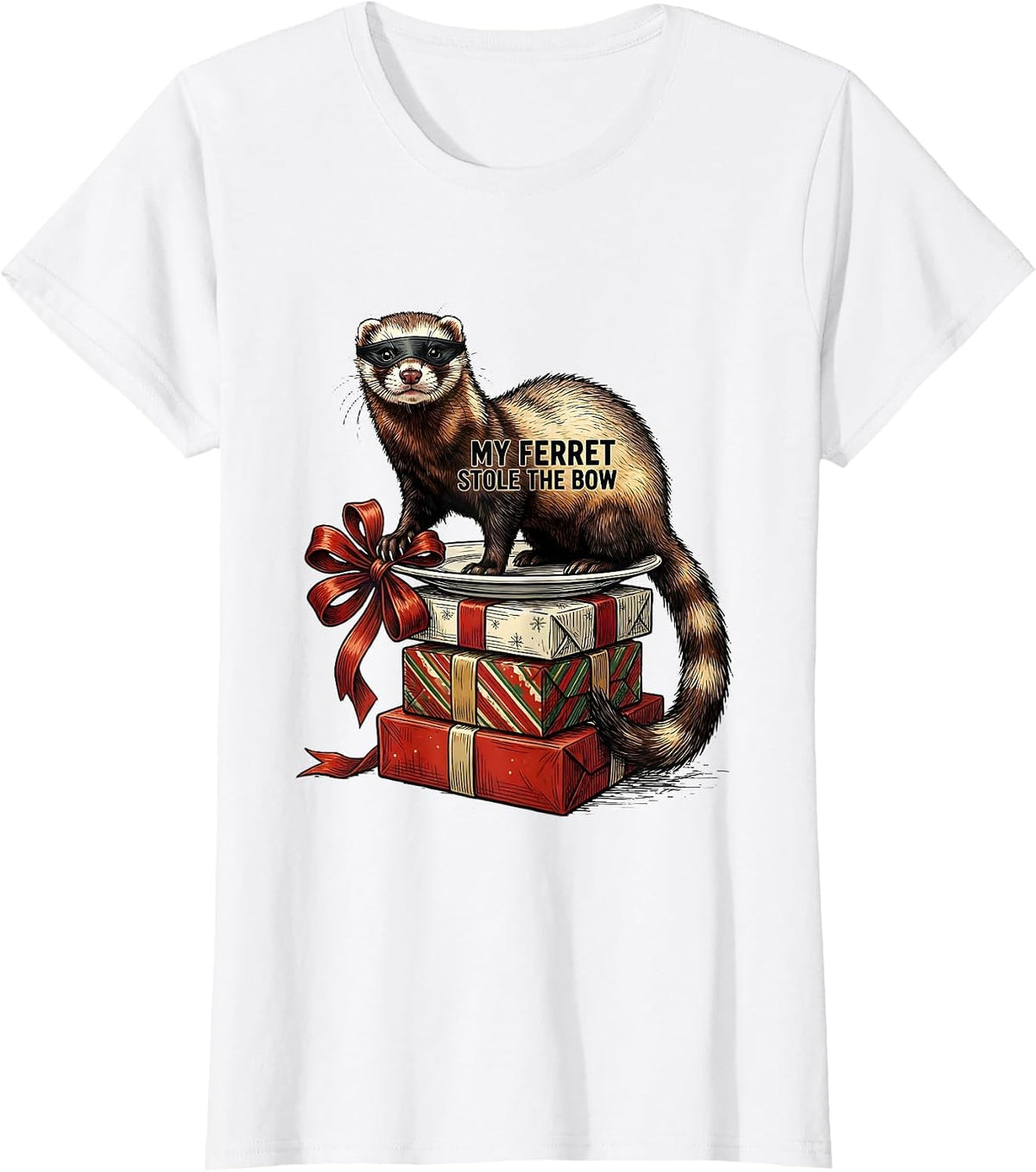 Women's My Ferret Stole The Bow Funny Ferret Lover Gift T-Shirt - White