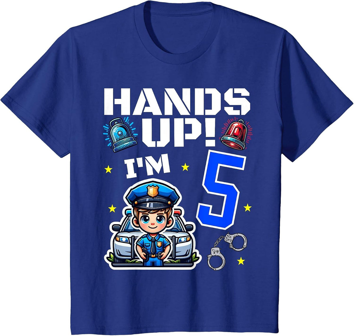 5th Birthday Shirt Boy Police Car Policeman 5 Years Old Officer Tee T-Shirt - Royal Blue