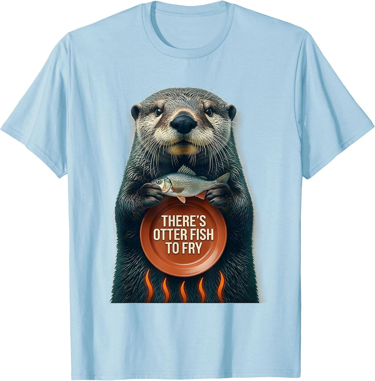 Men's There's Otter Fish To Fry Paper Cutout Cute Otter Lover T-Shirt - Baby Blue