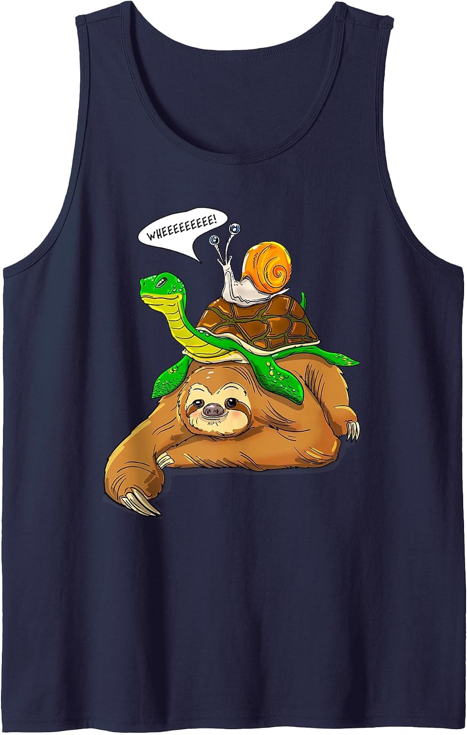 Sloth Turtle Snail Funny Humor Cute Animal Lover Tank Top - Navy Blue