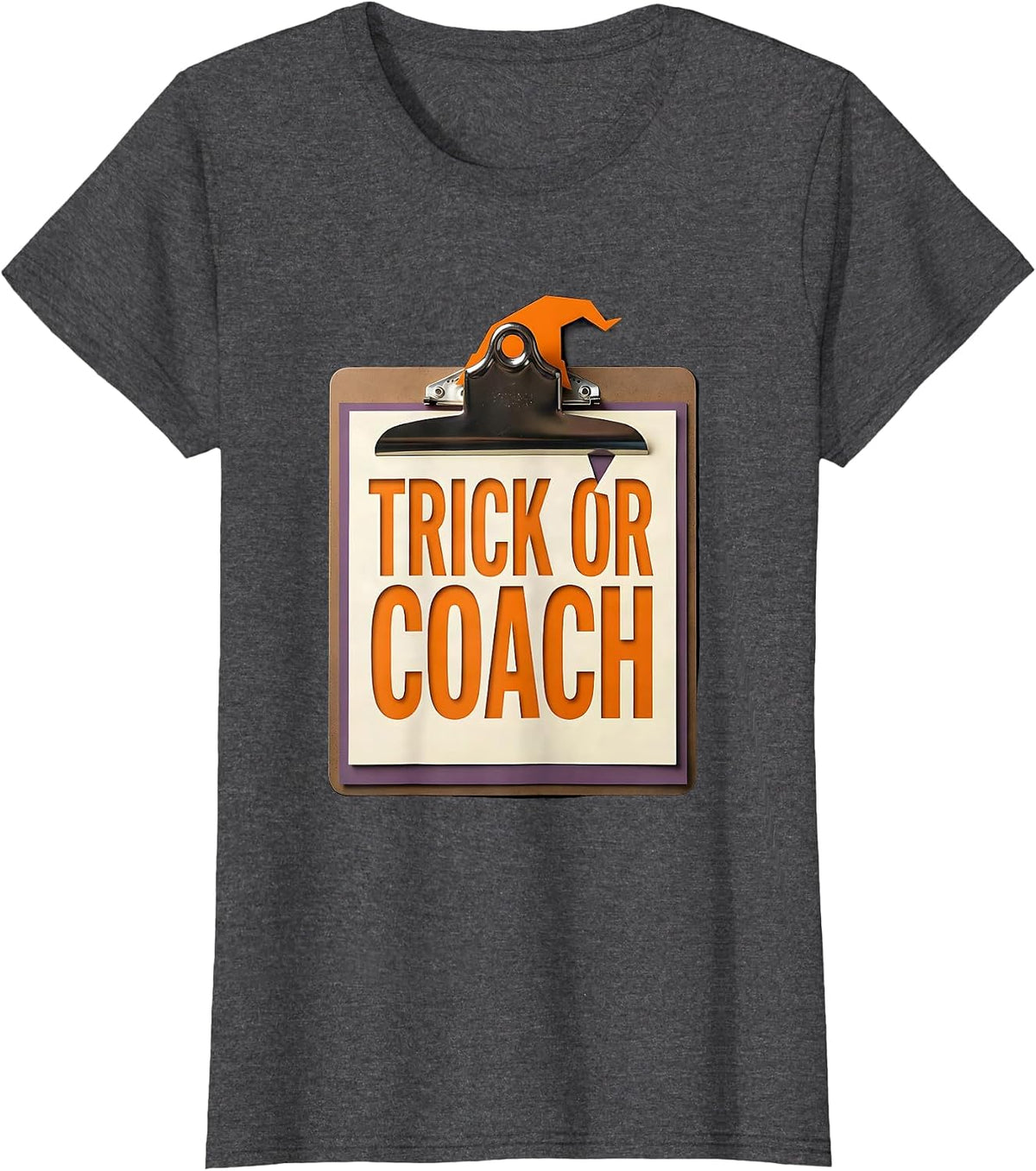 Women's Trick Or Coach Paper Cutout Teacher Halloween Costume Pun T-Shirt - Dark Heather Grey