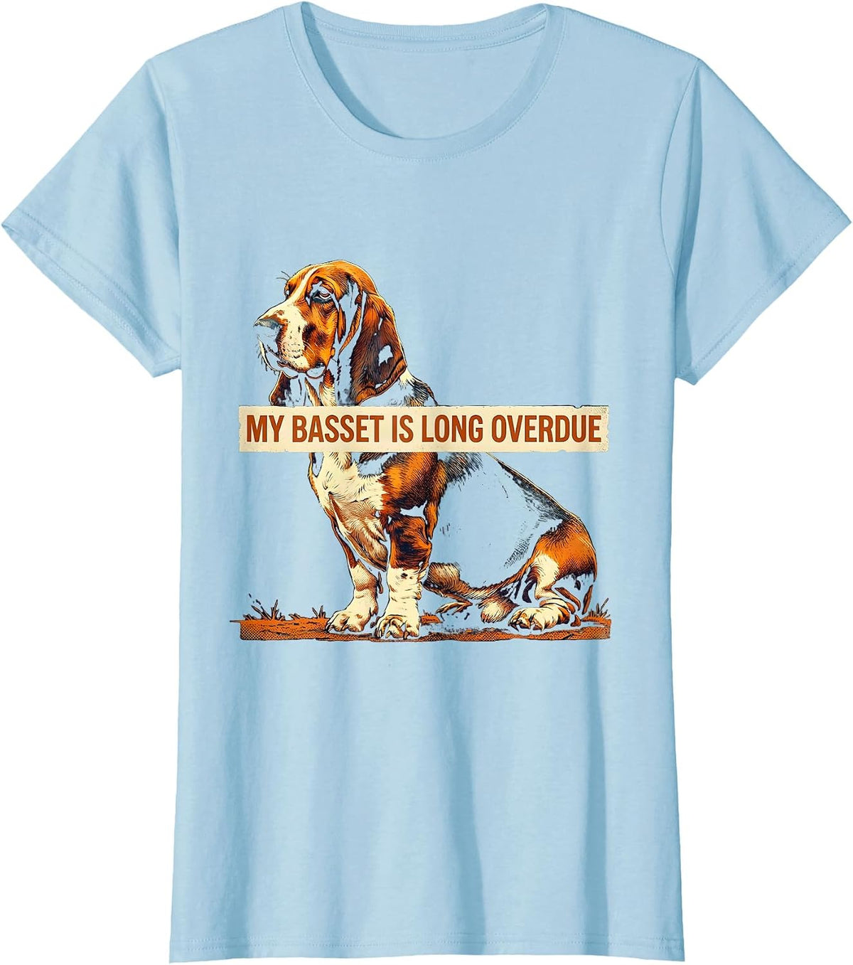 Women's My Basset Is Long Overdue Funny Basset Hound Dog Lover Gift T-Shirt - Baby Blue