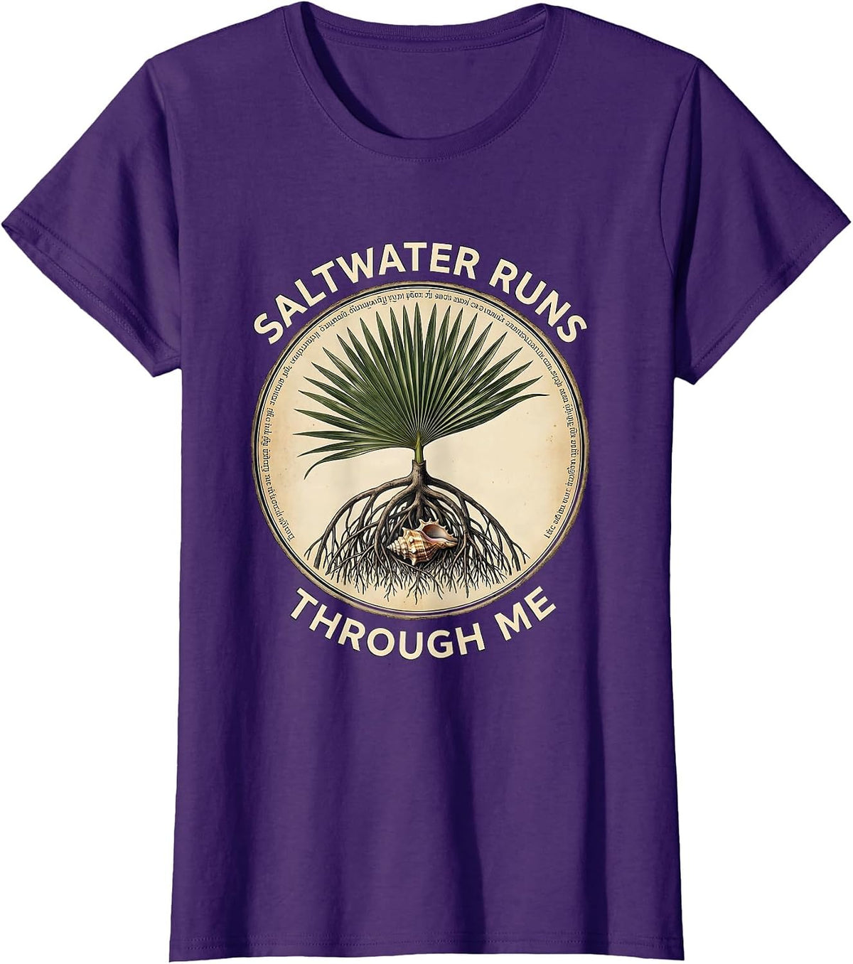 Saltwater Runs Through Me Caribbean Design T-Shirt, Women, Purple, Medium - As Pictured