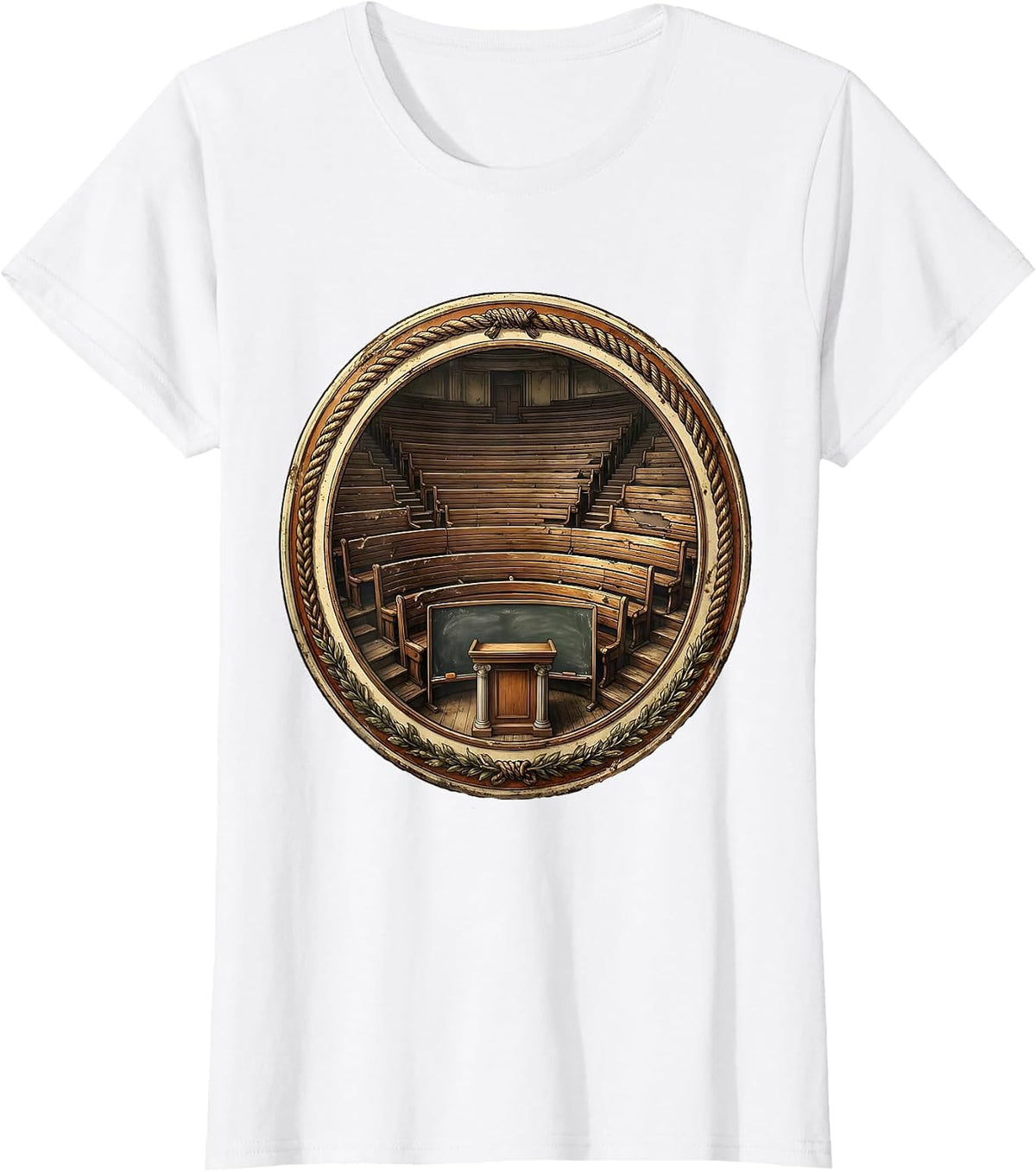 Classic College Lecture Hall Illustration T-Shirt - White