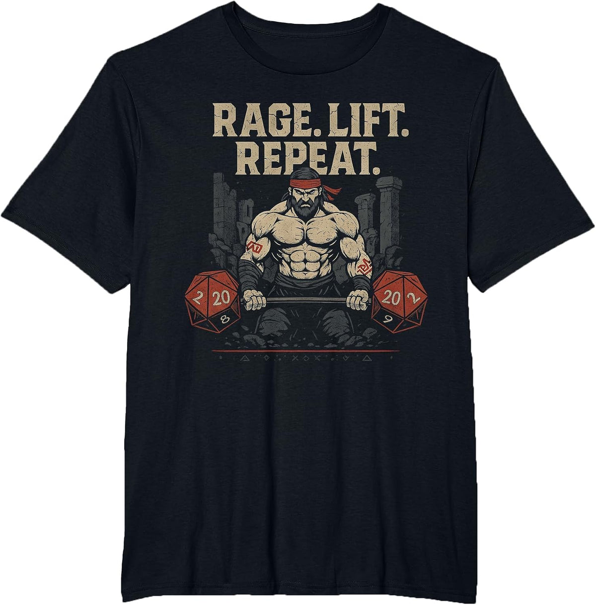 Barbarian Powerlifting D20 Nerd Gym Fitness Training RPG T-Shirt - Black