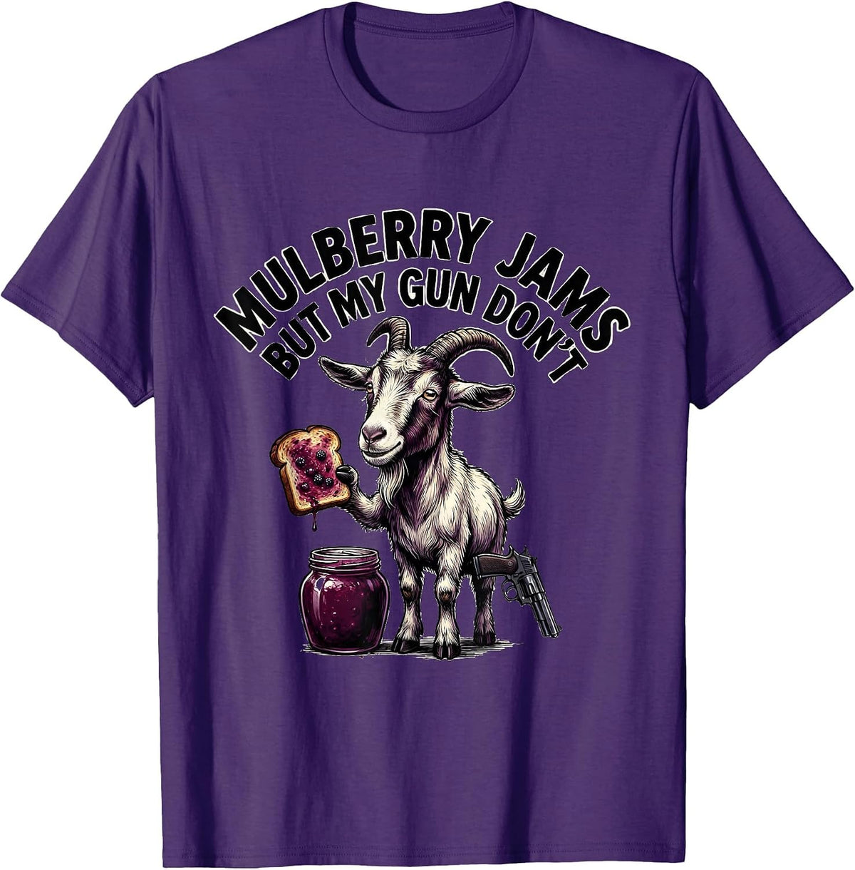 Mulberry Jams But My Gun Don't Funny Gun Lover Novelty T-Shirt - Purple