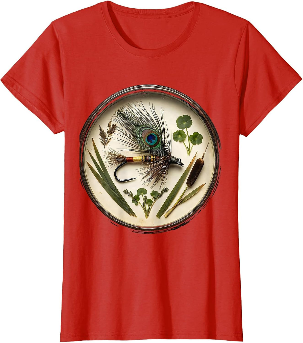 Wading Angler in River Current Fishing Graphic T-Shirt - Red