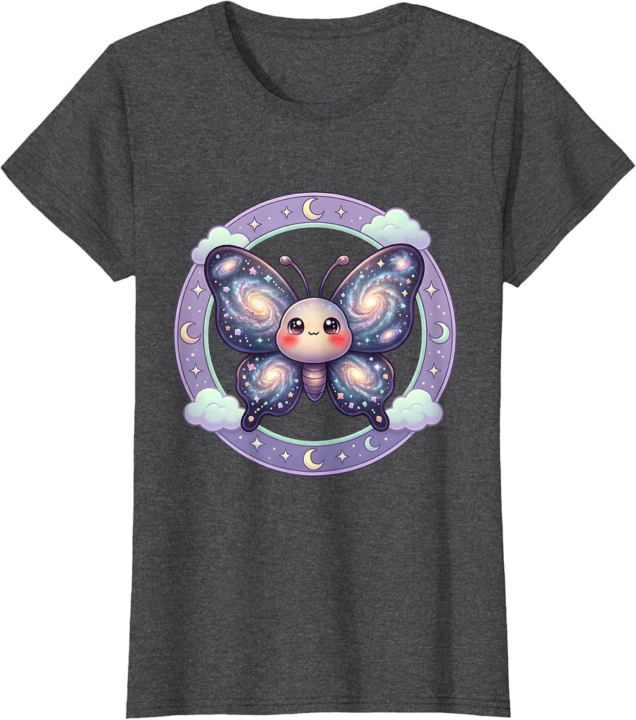 Women's Cosmic Butterfly Galaxy Wings Illustration T-Shirt - Dark Heather Grey