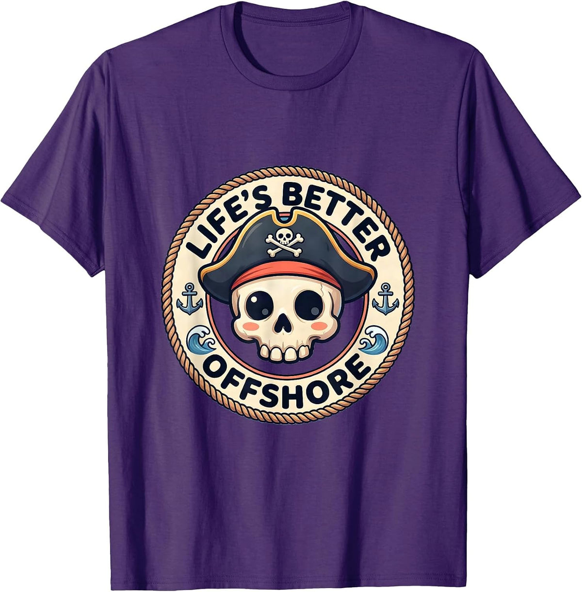 Men's Life's Better Offshore Pirate Adventure Design T-Shirt - Purple