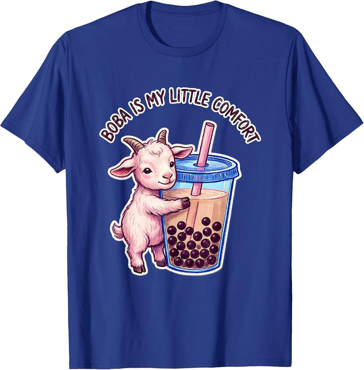 Boba Is My Little Comfort Naive Kidcore Kawaii Animal Bubble T-Shirt - Royal Blue