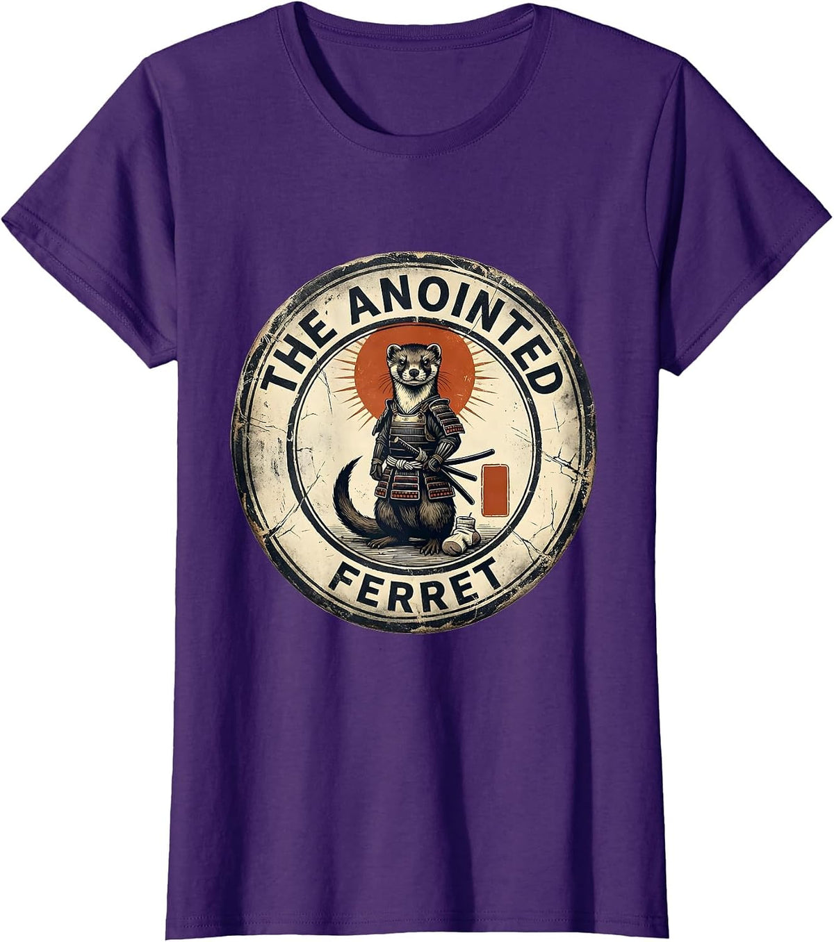 Women's The Anointed Ferret Distressed Samurai Ferret Anime Humor T-Shirt - Purple