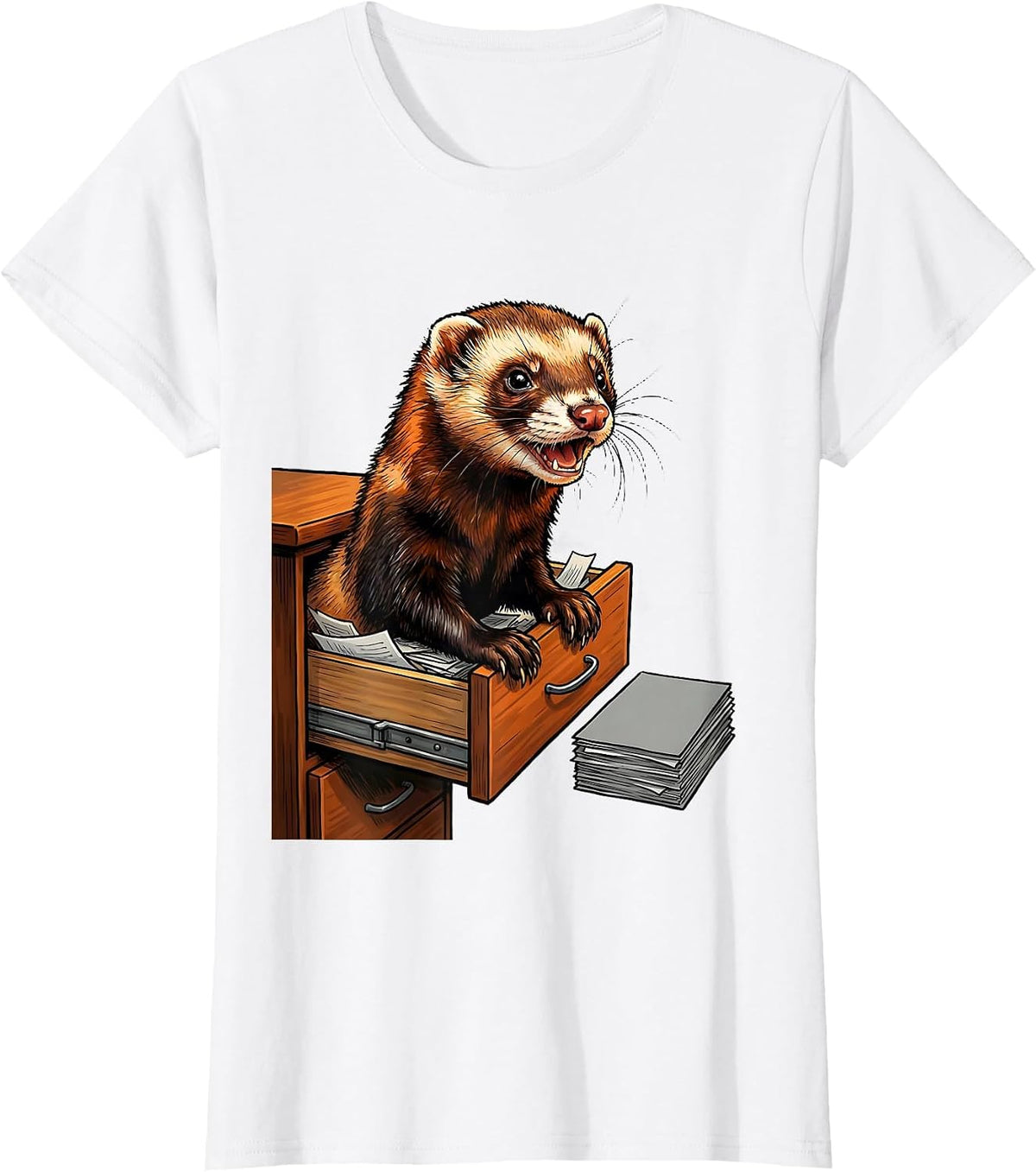 Women's Ferret In Desk Drawer Funny Ferret Lover Gift T-Shirt - White
