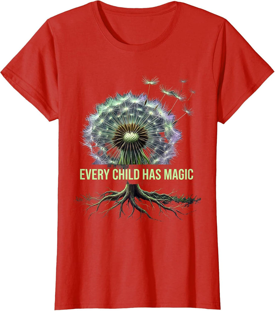 Women's Every Child Has Magic Special Education Design T-Shirt - Red