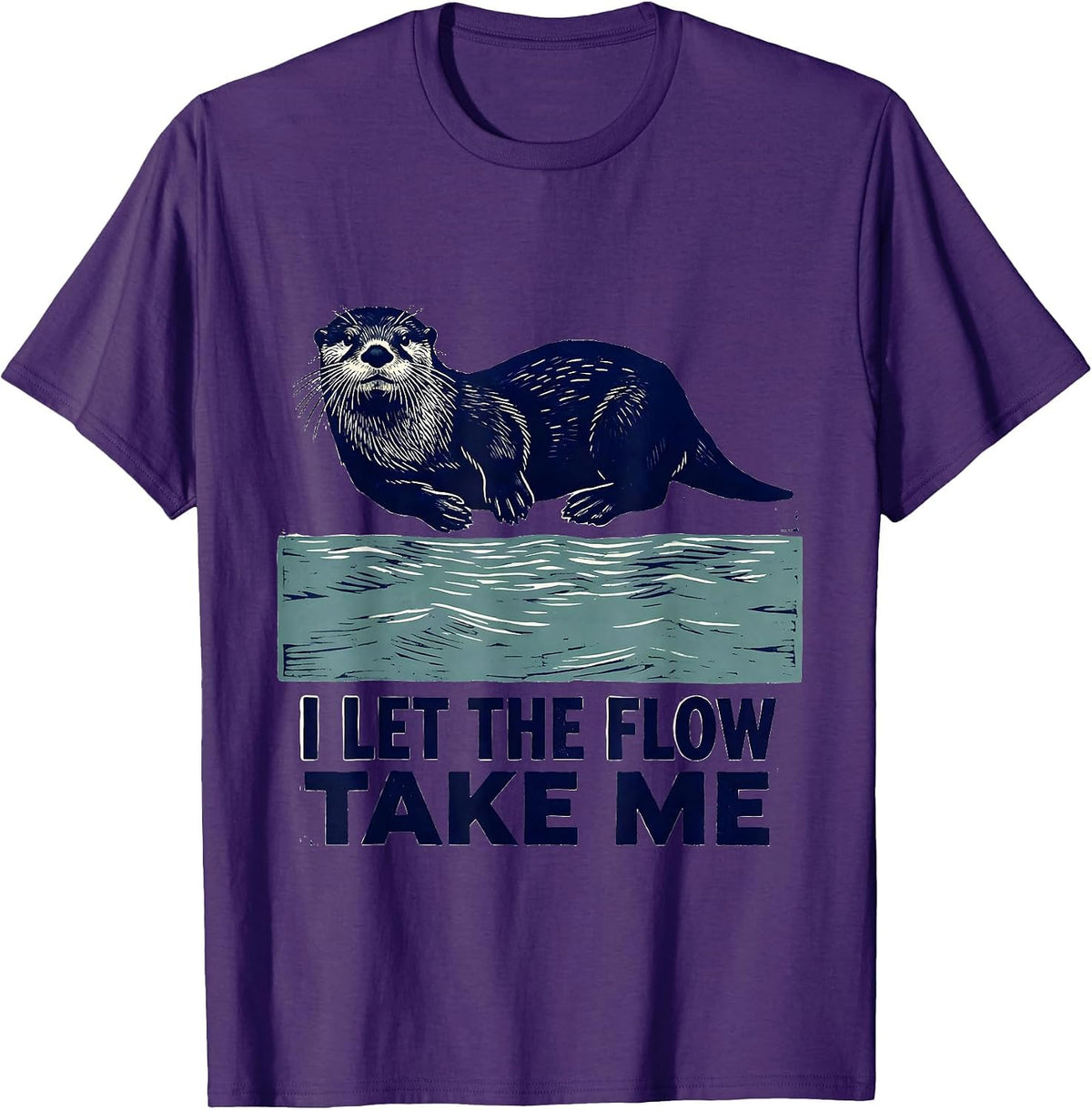 I Let The Flow Take Me Funny Otter Animal Lover Linocut T-Shirt - Purple