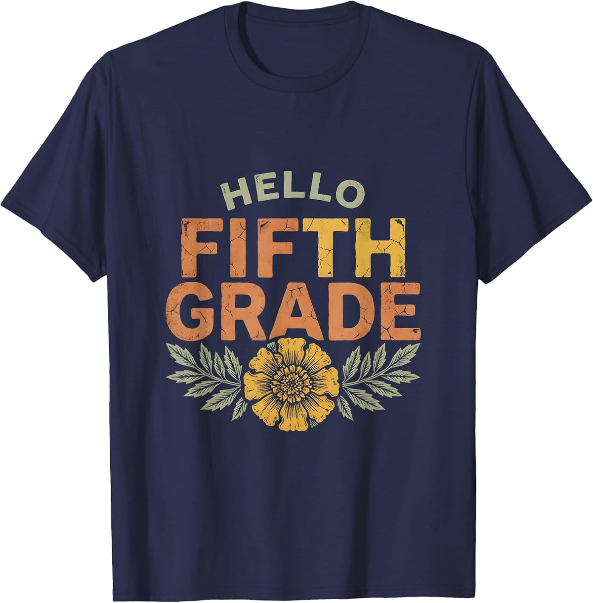 Men's Hello, Fifth Grade Boho Folk Floral Back To School Teacher T-Shirt - Navy Blue