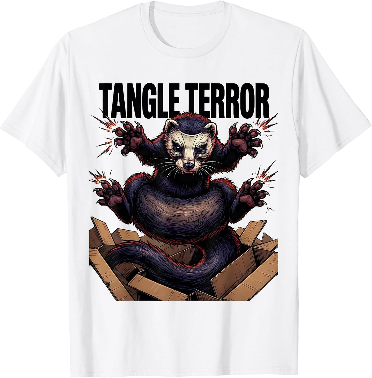 Men's Tangle Terror Cartoon Ferret Lover Gift Ferret Owner Humor T-Shirt - White