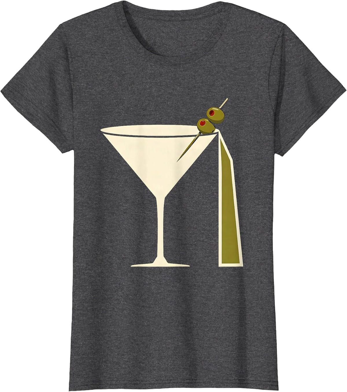 Women's Martini Cone Oversized Flat Cocktail Humor T-Shirt - Dark Heather Grey
