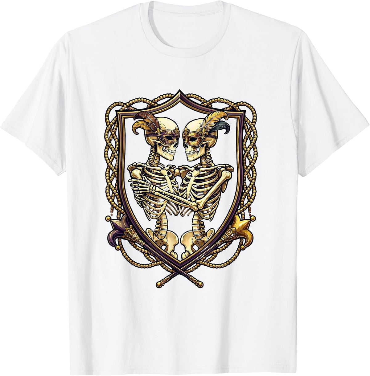 Men's Skeleton Couple Masquerade Dance Mardi Gras T-Shirt - White