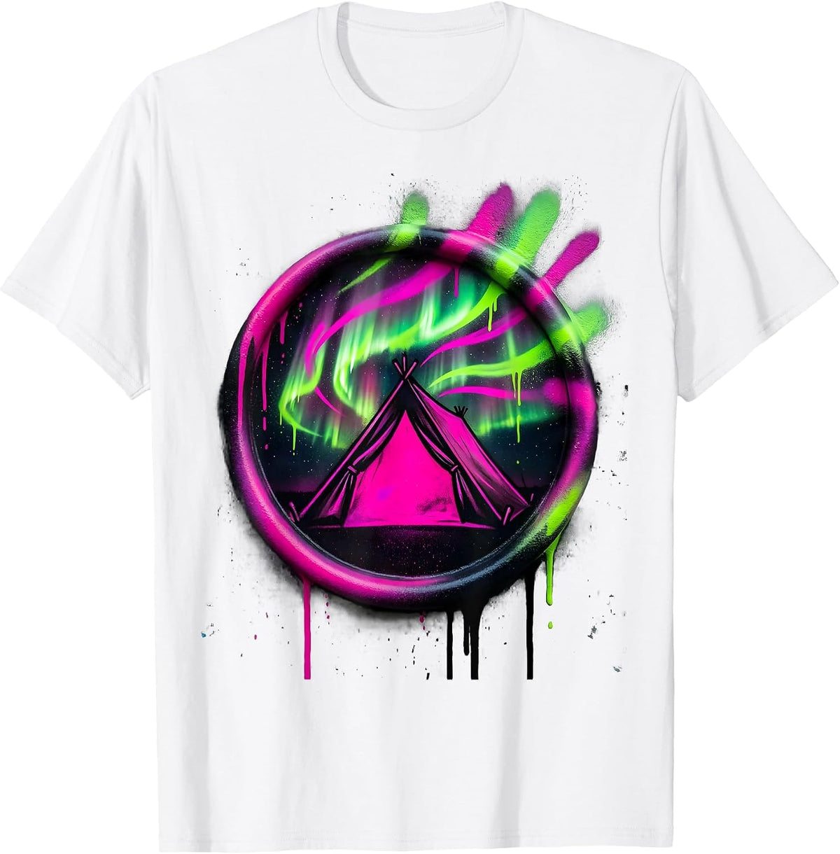 Men's Northern Lights Lone Tent Camping Illustration T-Shirt - White