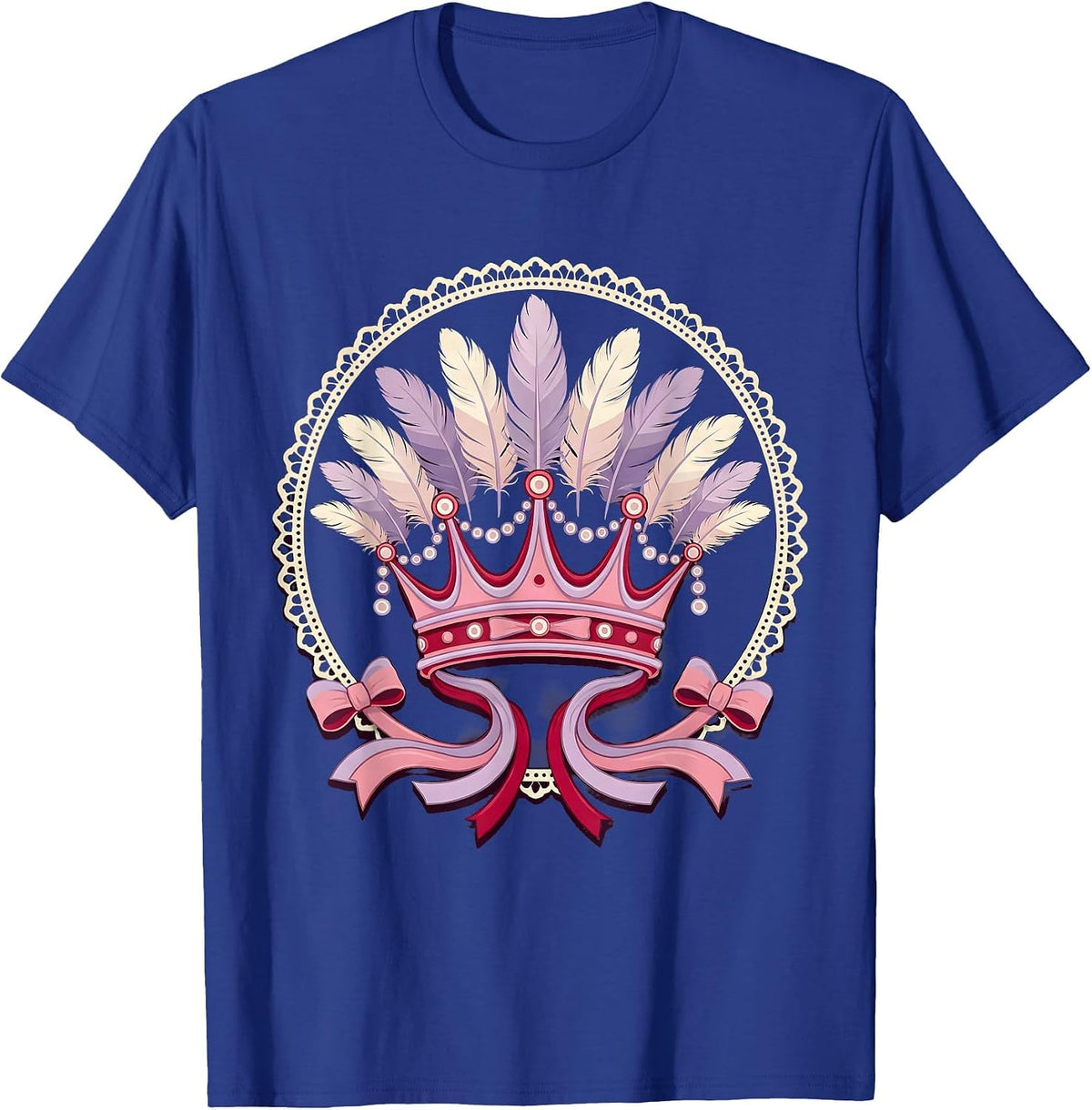 Mardi Gras Parade Float Crown Feathers Design T-Shirt - Royal Blue