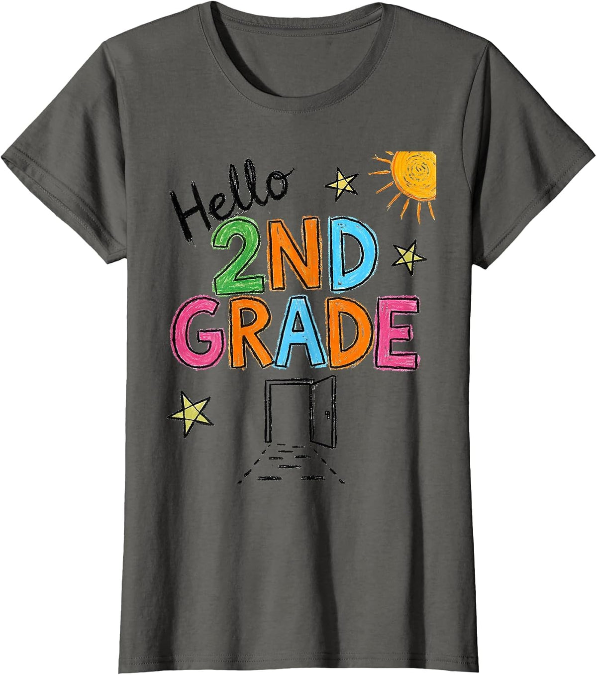 Women's Hello 2nd Grade Naive Kidcore Back to School Teacher Student T-Shirt - Asphalt Grey
