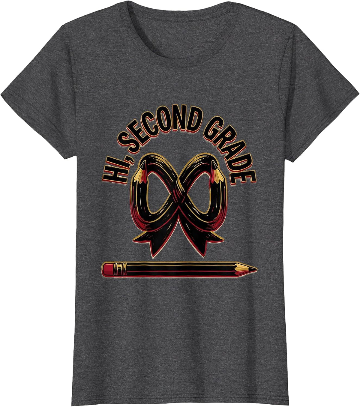 Women's Hi, Second Grade Cute Coquette Bow Back to School Teacher T-Shirt - Dark Heather Grey