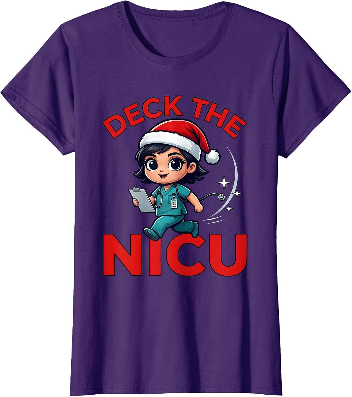 Women's DECK THE NICU Funny NICU Nurse Christmas Holiday Shift T-Shirt - Purple