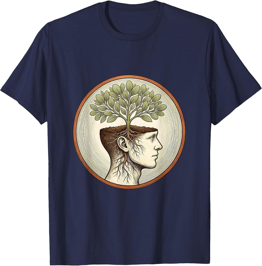 Autism Awareness Growing Mind Seedling Design T-Shirt - Navy Blue