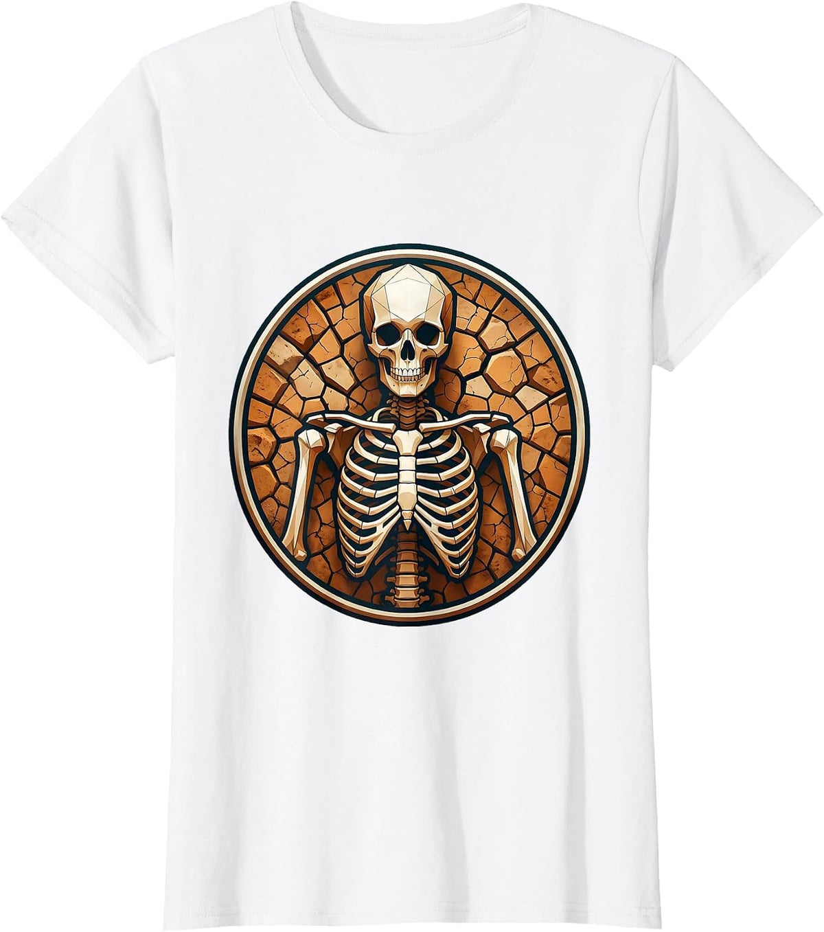 Alien Skeleton Fossil Desert Rock Graphic T-Shirt - White