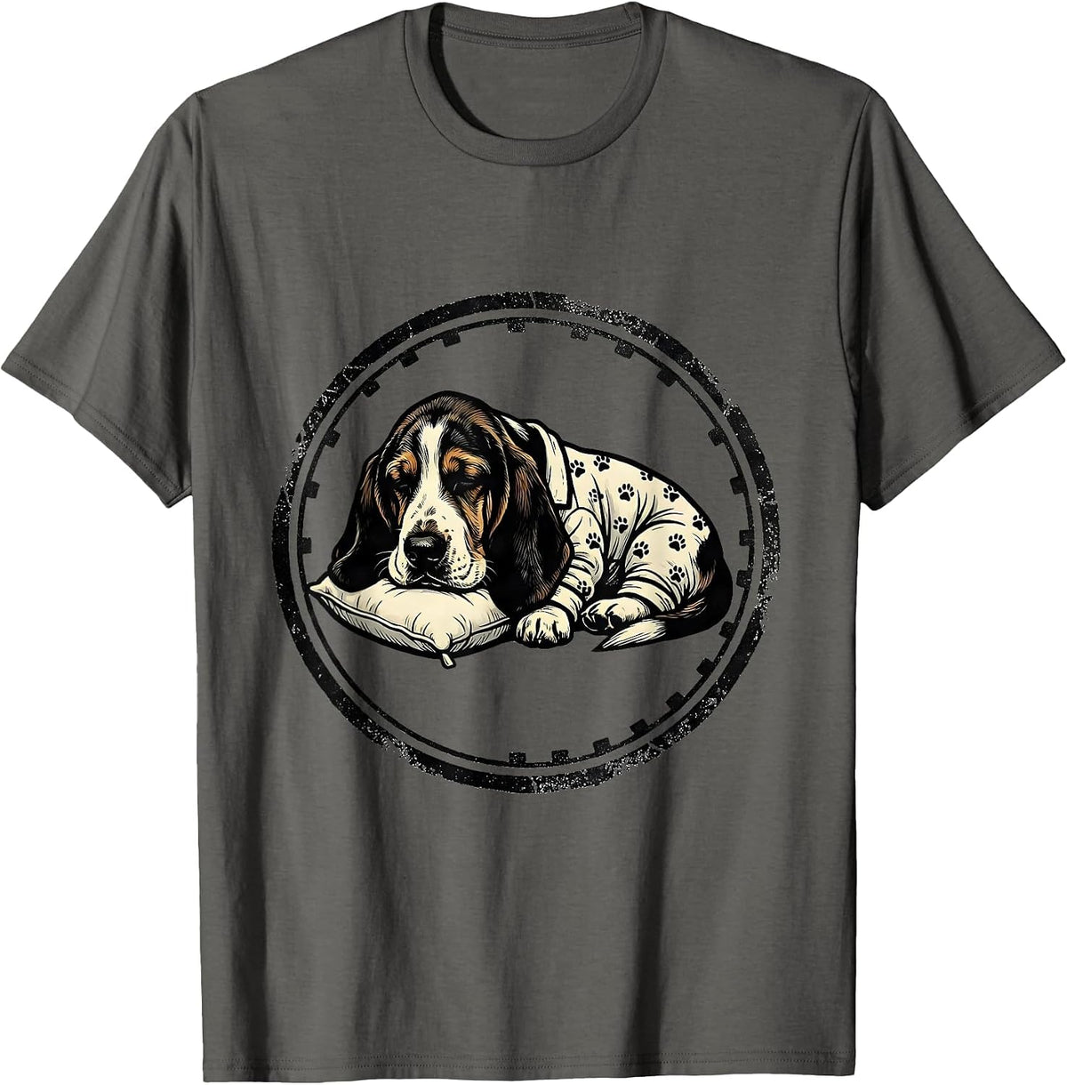 Sleepy Basset Hound Rubber Stamp Pajama Stamp Seal T-Shirt - Asphalt Grey