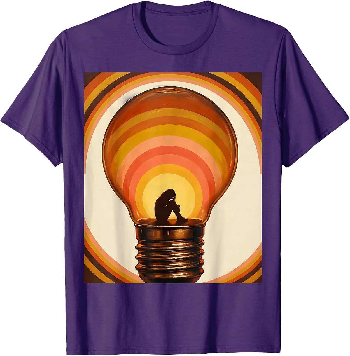 Autism Awareness Lightbulb Lone Figure Graphic T-Shirt - Purple