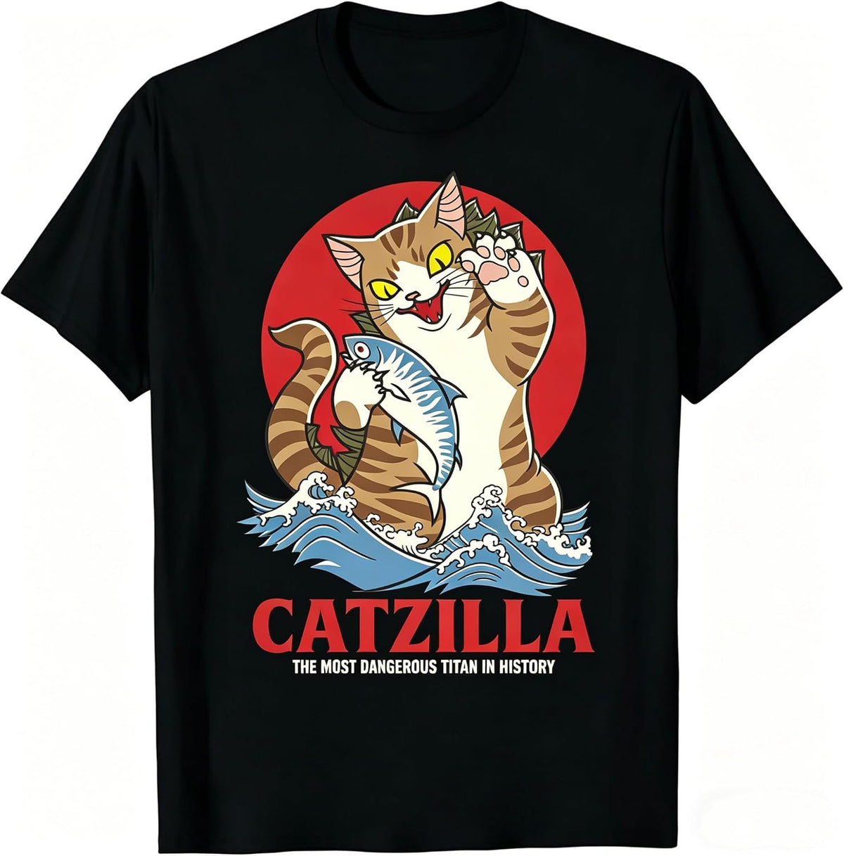 Catzilla Cat Japanese Art Funny Gifts for Men Women T-Shirt - Black
