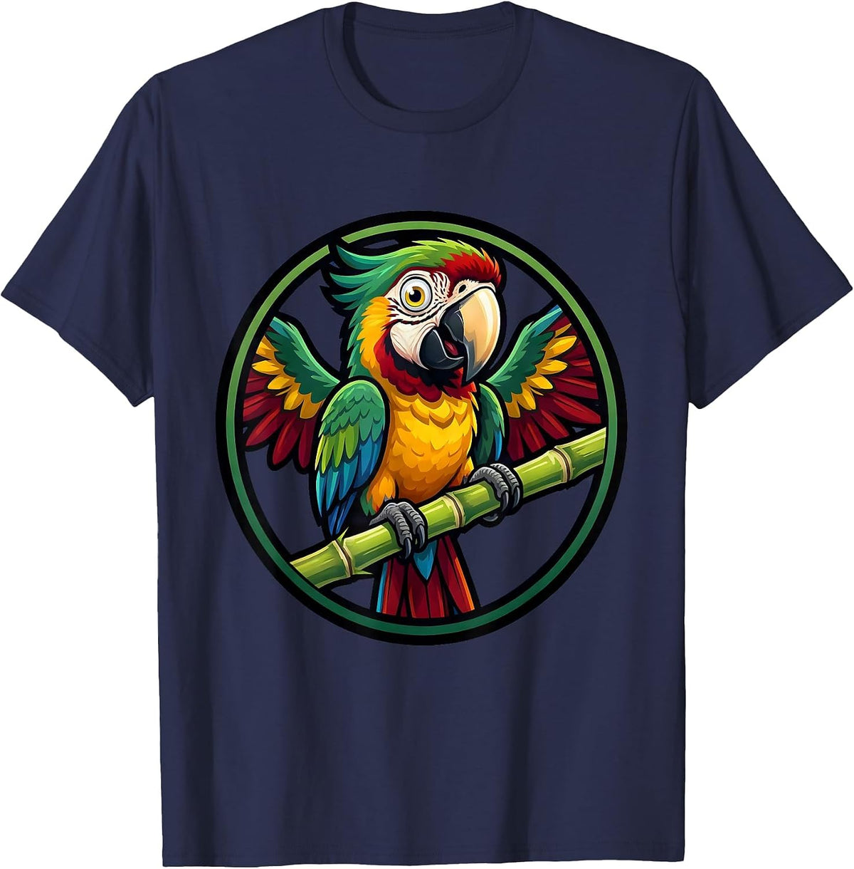 Men's Dominican Tropical Parrot Sugar Cane Illustration T-Shirt - Navy Blue