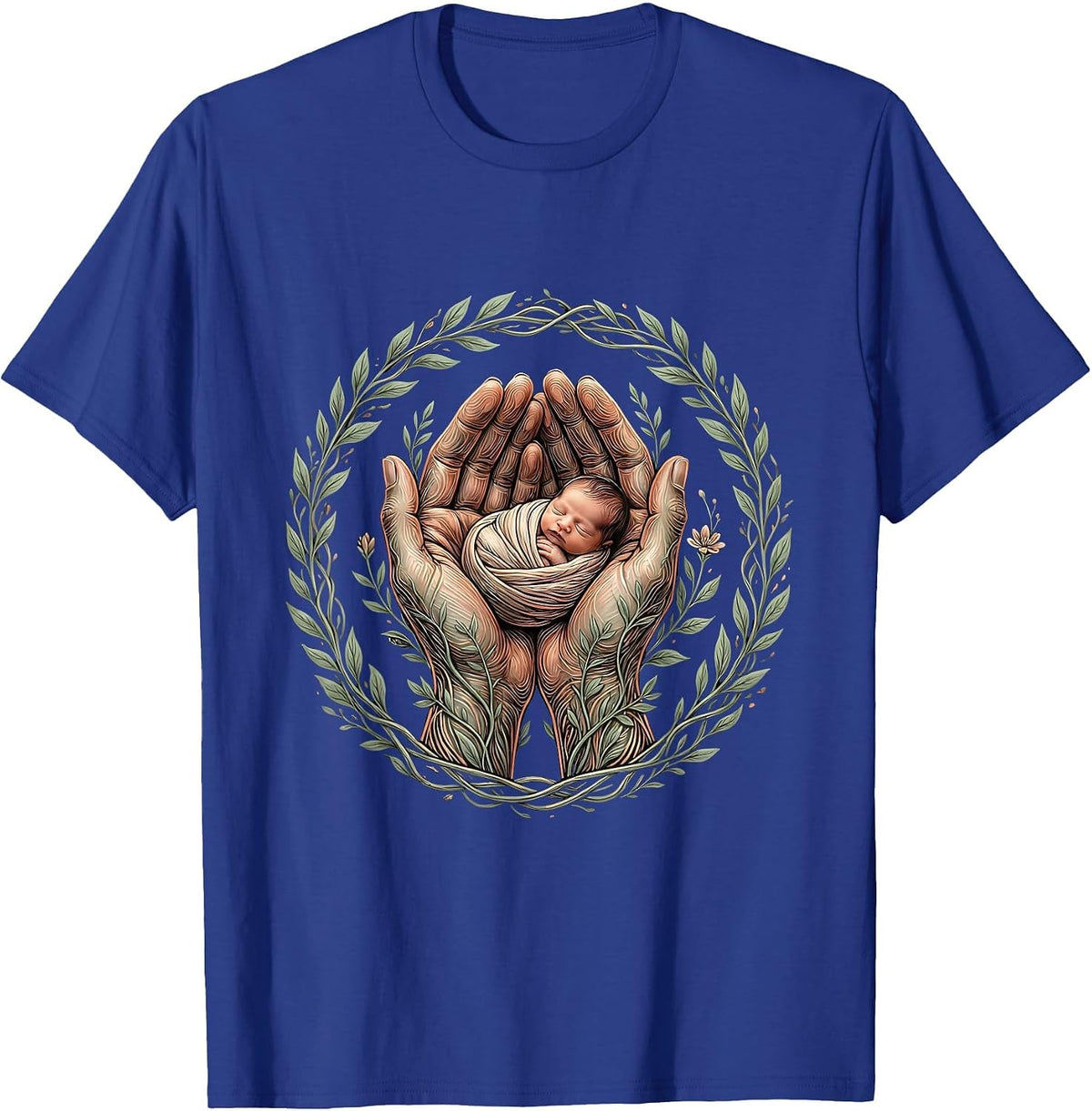 NICU Nurse Cupped Hands Newborn Illustration T-Shirt - Royal Blue