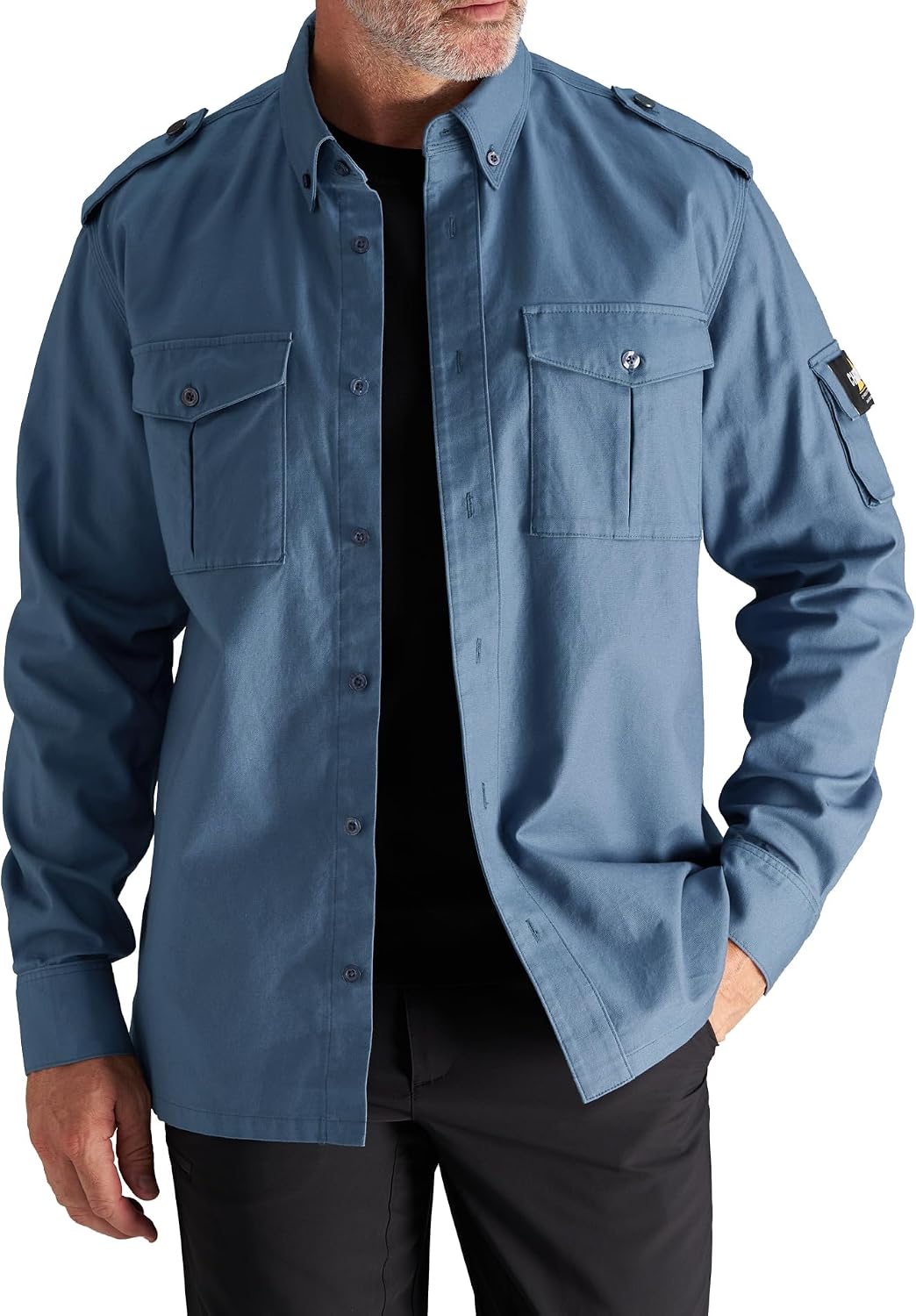 CHRONOLINE Long Sleeve Work Shirts for Men, Stretch Cotton Canvas - Dusty Blue