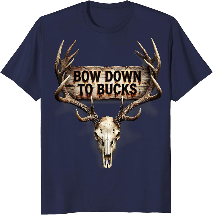 Bow Down to Bucks Deer Hunting Design T-Shirt - Navy Blue