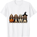 Men's Halloween Basset Hound Squad Pumpkin Vampire Mummy Witch Dog T-Shirt - White