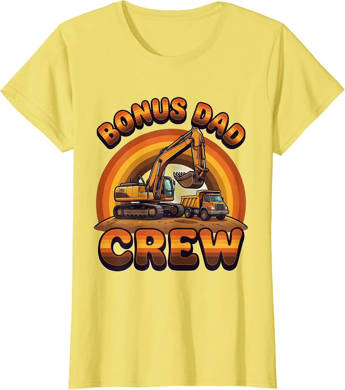 BONUS DAD CREW Retro 70s Funny Construction Excavator Kids T-Shirt - Lemon Yellow