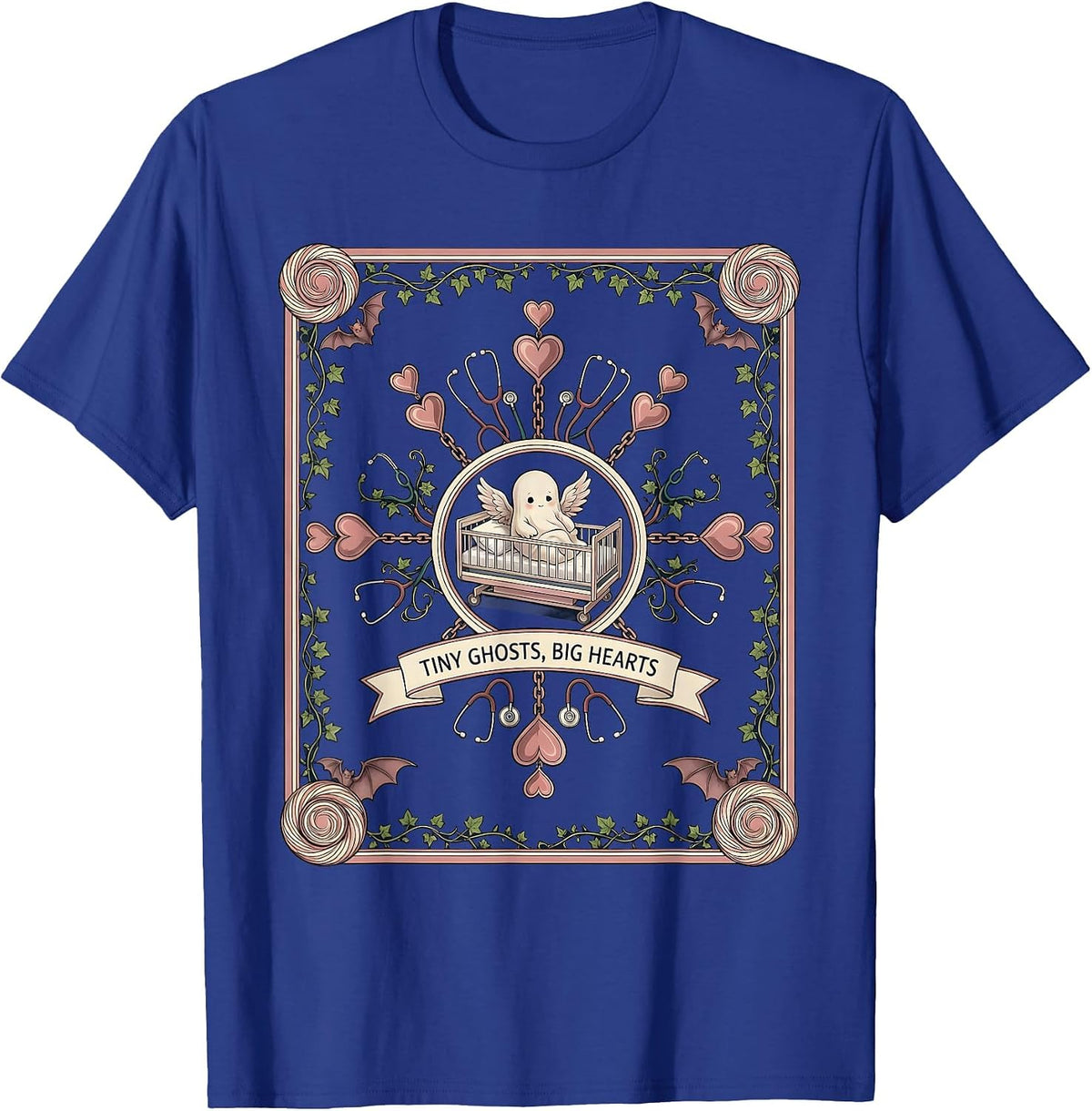Tiny Ghosts Big Hearts Halloween NICU Nurse Design T-Shirt - Royal Blue