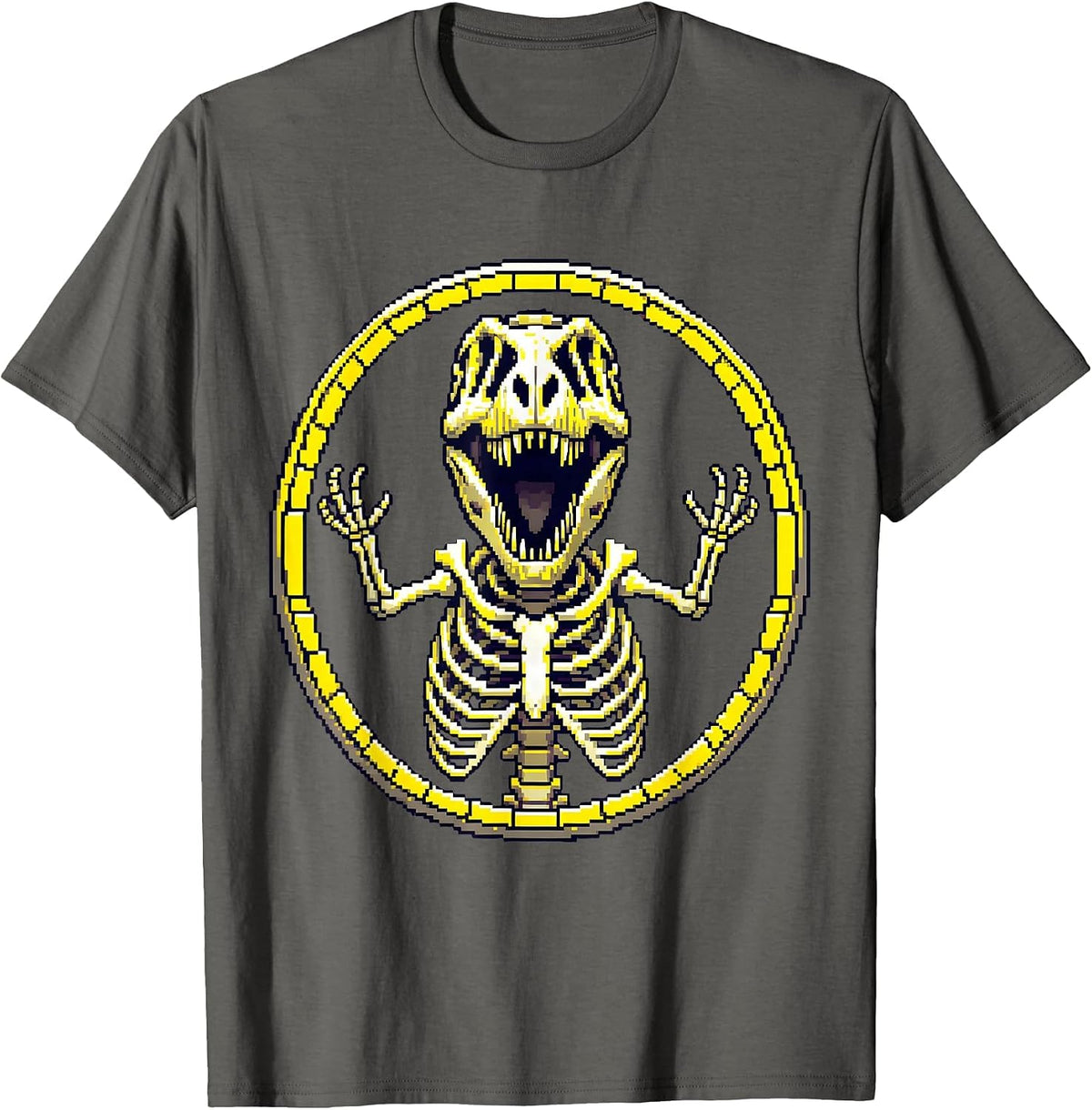 Men's T-Rex Skeleton Mid-Roar Dinosaur Graphic T-Shirt - Asphalt Grey
