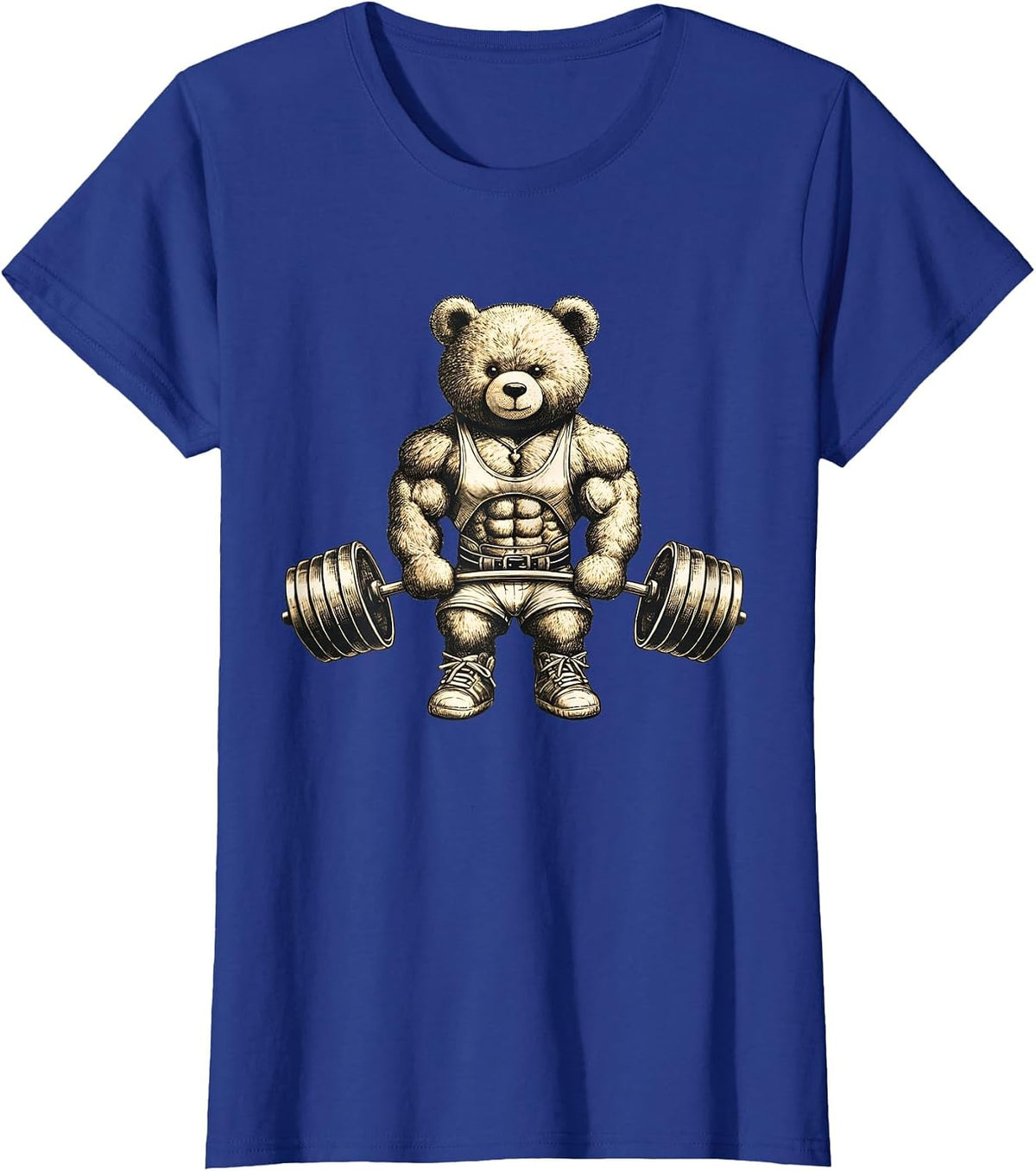 Funny Teddy Bear Lifting Weights Gym Workout Animal Shirts T-Shirt - Royal Blue