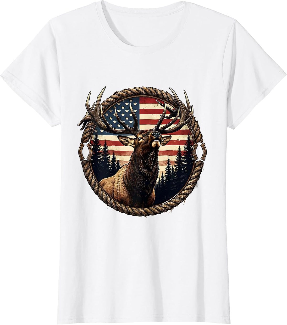 Bull Elk Bugling in Pine Forest Wildlife Art T-Shirt - White